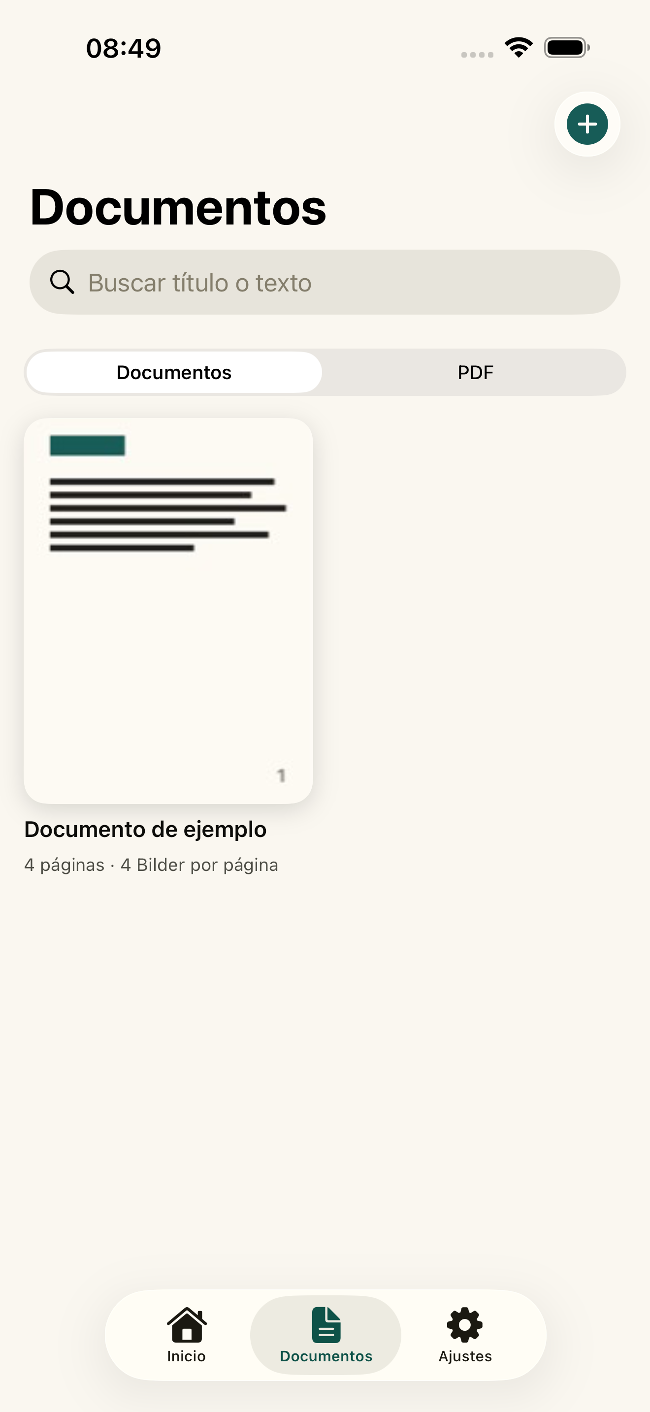 Pestaña Documentos con todos los archivos escaneados
